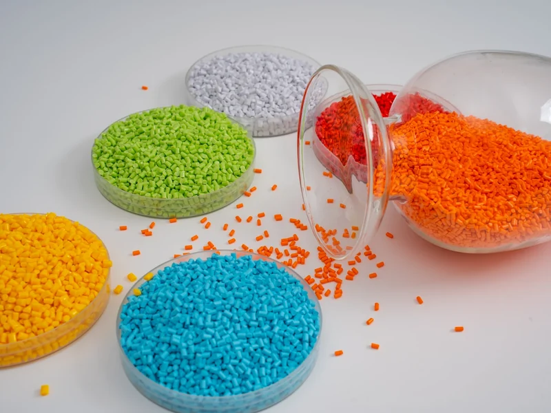 Detailed view of color masterbatch pellets for plastic processing