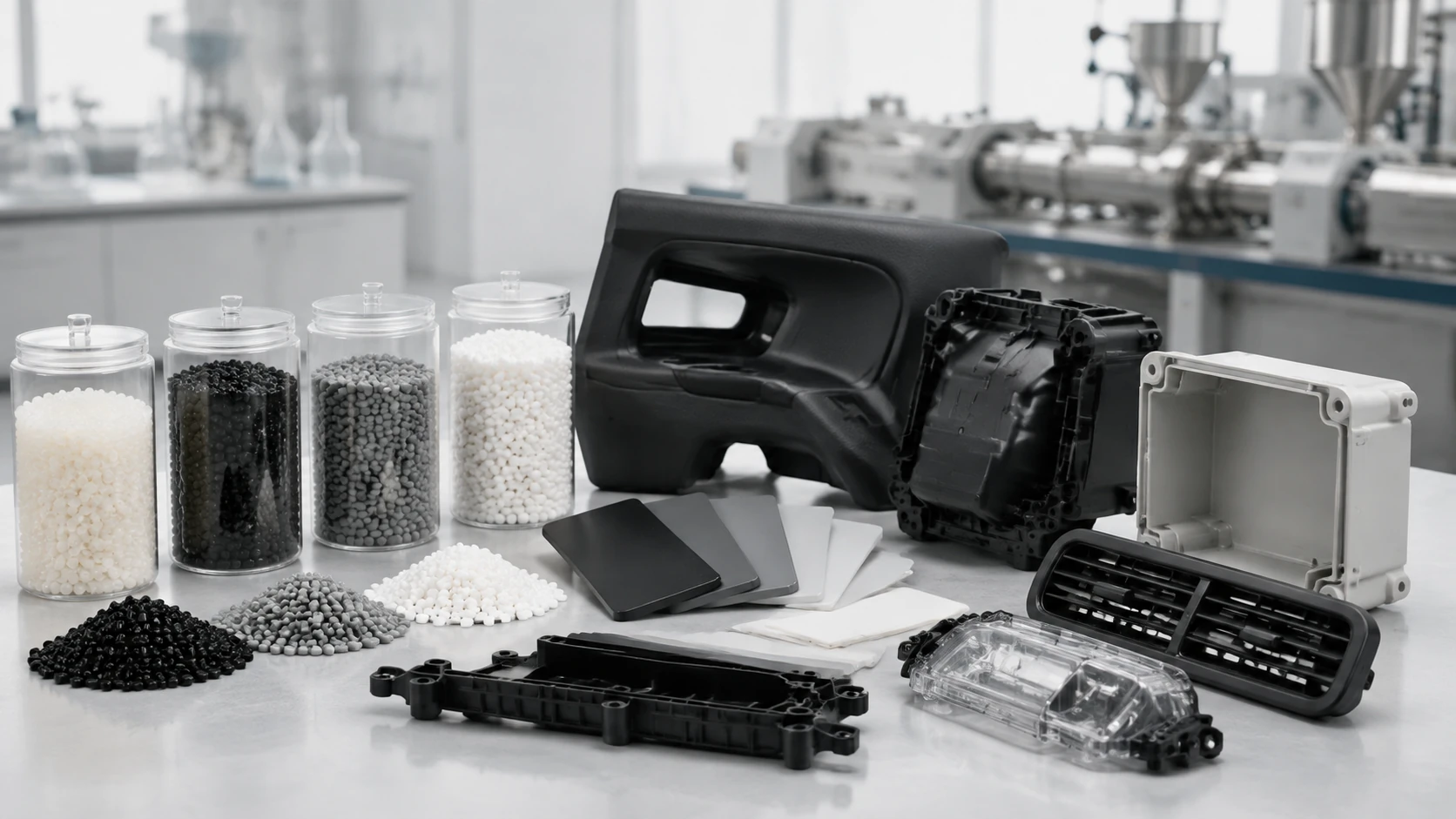 Modified engineering plastics materials and molded industrial components